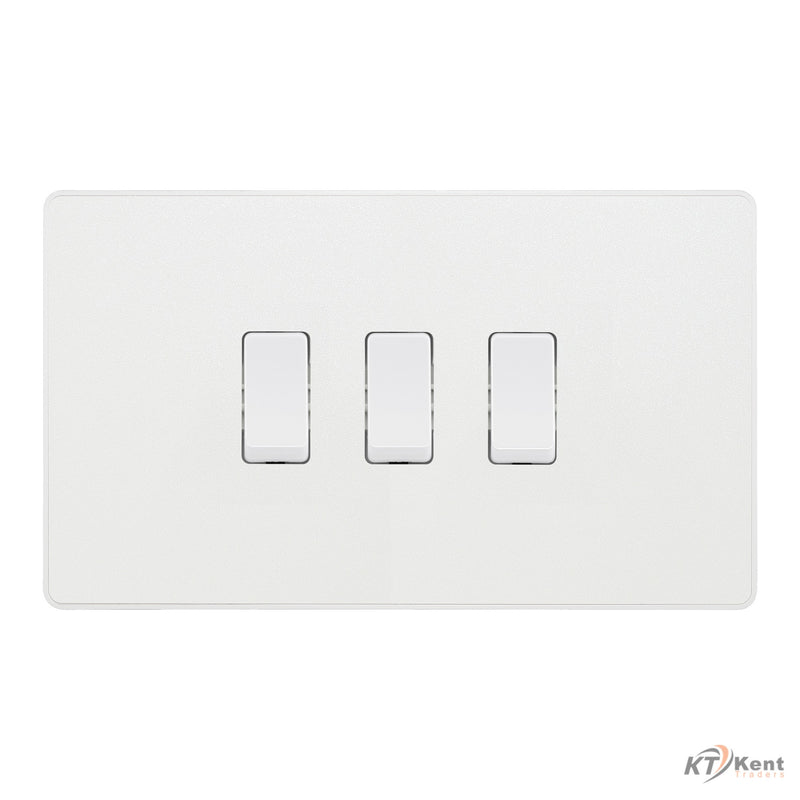 BG Evolve Pearlescent White 3 Gang Light Switch 2x Intermediate 1x 2 Way Custom Grid Switch