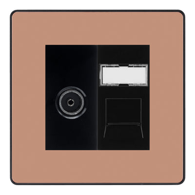 BG Evolve Polished Copper TV Aerial & RJ45 CAT6 Data Socket - Black Insert