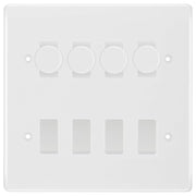 BG White Moulded 8 Gang Switch 4x Trailing Edge LED Dimmer, 2x Intermediate, 2x 2-Way Switch by British General (BG-Nexus-WM-8G-4x-Dimmer-2x-INT-2x-2Way)