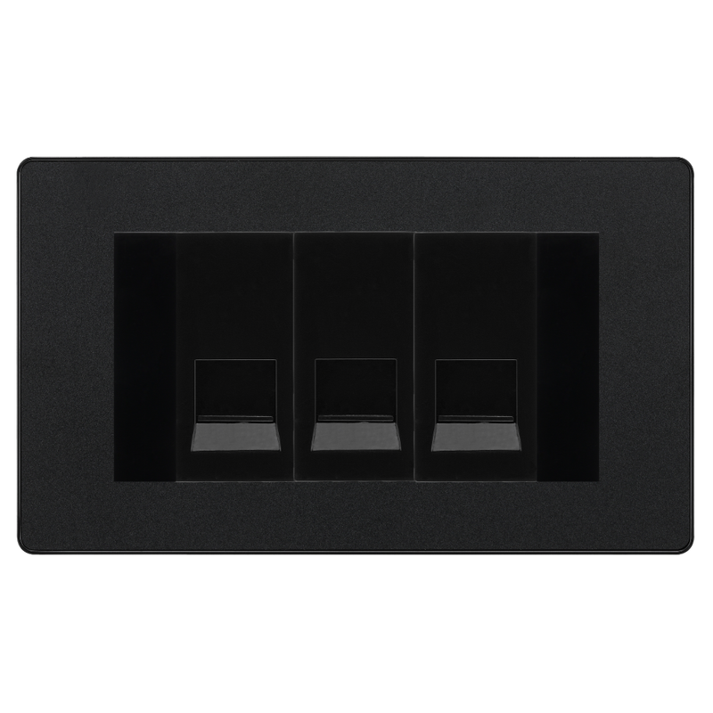 BG Evolve Matt Black 3 Gang Master Telephone Socket - Black Insert