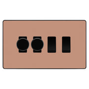 BG Evolve Polished Copper 4 Gang Light Switch 2x Trailing Edge LED Dimmer 2x 2 Way Custom Switch by British General (Evolve-PC-CUSTOM-4GANG-2xDIMMER-2x 2WAY)