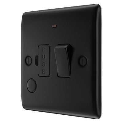 BG Nexus Matt Black 13A Flex Outlet Neon Switched Fused Connection Unit & Surface Pattress Back Box