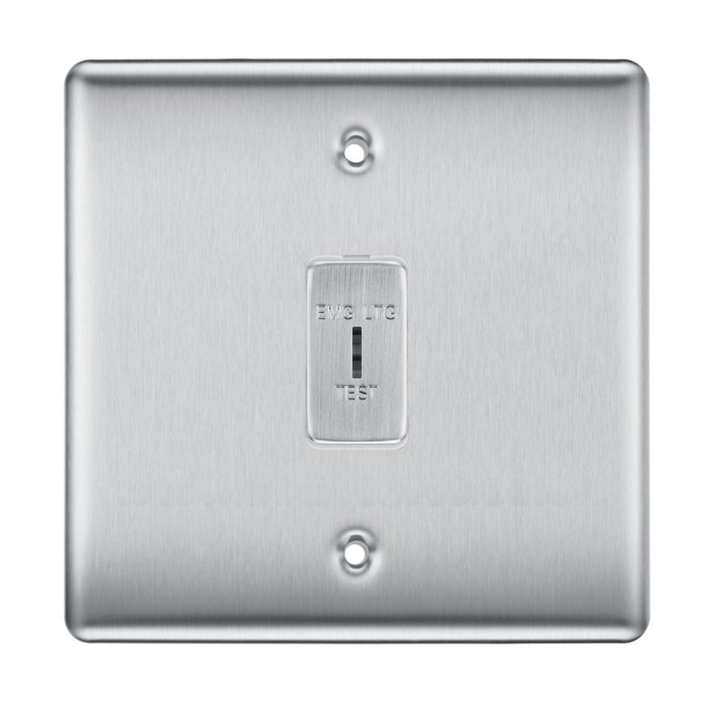 BG Brushed Steel 1 Gang 2 Way Single Pole Emergency Light Test Key Grid Switch
