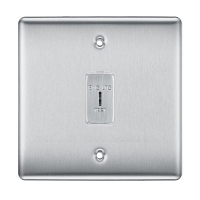 BG Brushed Steel 1 Gang 2 Way Single Pole Emergency Light Test Key Grid Switch by British General (BG-NEXUS-BS-1GANG-2Way-EMG-LTG-TEST)