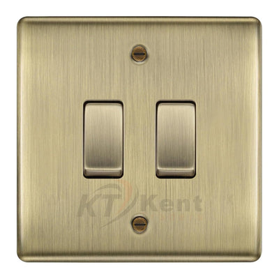 BG Nexus Antique Brass 2 Gang Switch 1x Intermediate 1x 1 or 2 Way Custom Grid by British General (BG-NEXUS-AB-2G-CUSTOM-1x INT-1x 2WAY SP)