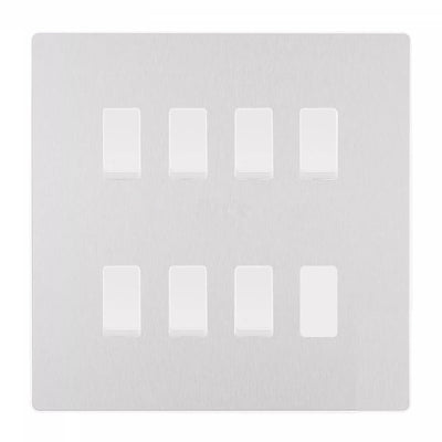 BG Evolve Brushed Steel 7-Gang Intermediate Light Switch | Screwless Design + Back Box by British General (BG-EVOLVE-BS-7G-CUSTOM-7x-INT-SWITCH)