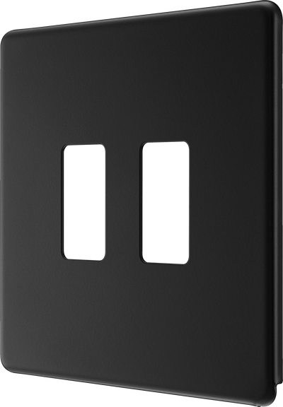 BG RFFB2 Screwless Matt Black Steel 2 Gang Front Cover Plate by British General (BG-RFFB2)