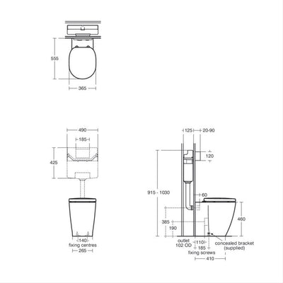 Ideal Standard Concept Freedom Raised Height Back To Wall WC Pan - E608801
