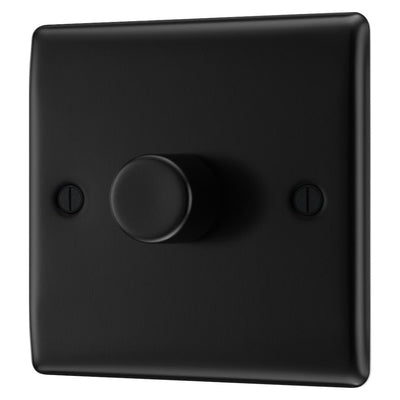 BG Nexus Matt Black 200W 2 Way Single Trailing Edge Dimmer Switch NFB81 with 25mm Steel Back Box