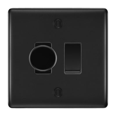 BG Nexus Matt Black 2G Switch 1x Trailing Edge LED Dimmer 1x Intermediate Switch by British General (BG-Nexus-FB-2G-CUSTOM-1x-Dimmer-1x-INT)