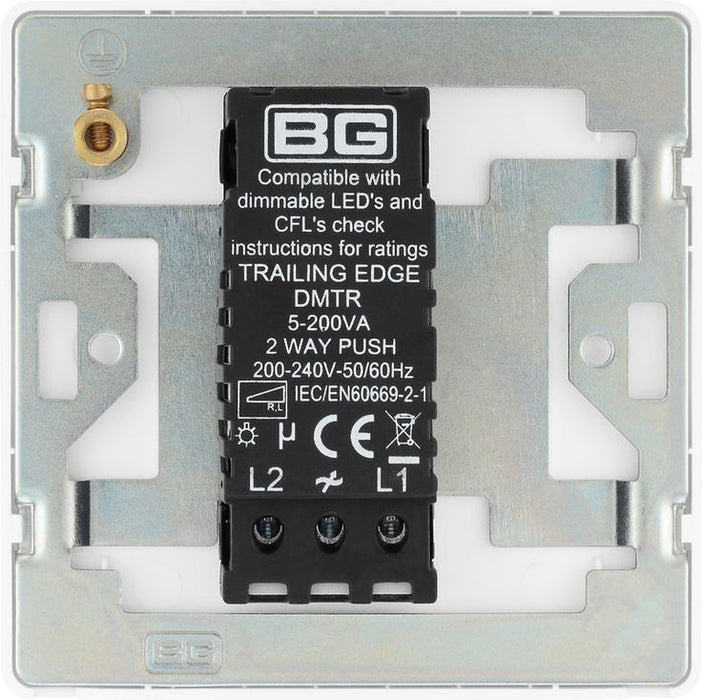 BG PCDCL81W Pearlescent White Evolve 1 Gang 200W Intelligent Trailing Edge Dimmer Switch - White Insert