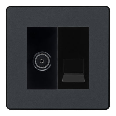 BG Evolve Matt Grey TV Aerial & Secondary Telephone Socket - Black Insert
