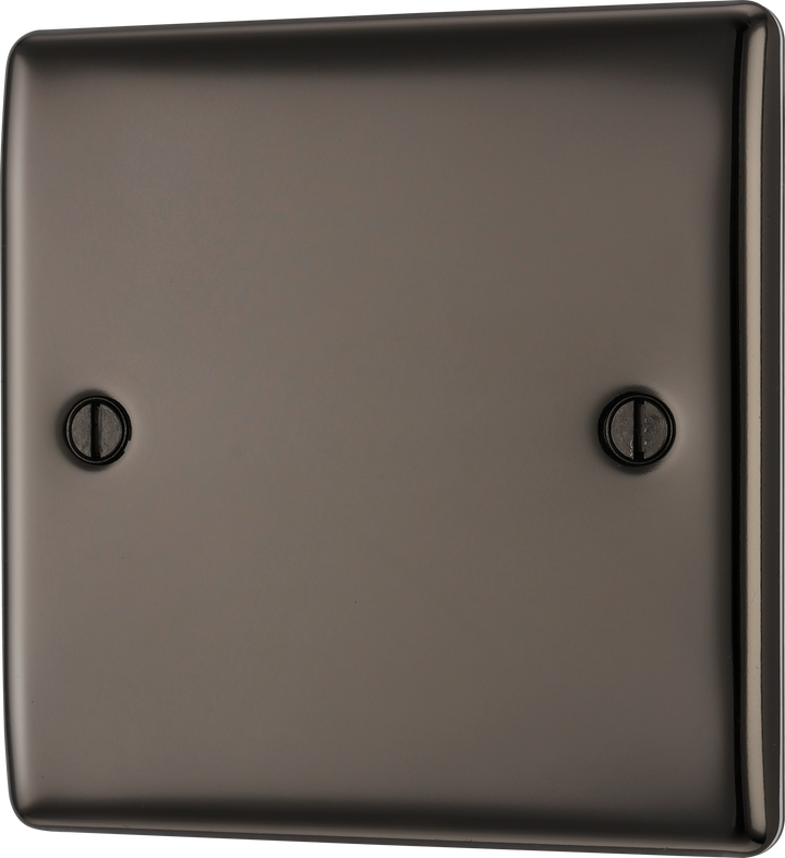 NBN94 Front - This premium black nickel finish single blank plate from British General is ideal for covering unused electrical connections and has a sleek and slim profile, with softly rounded edges to add a touch of luxury to your decor.