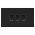 BG Screwless Matt Black 3 Gang Switch 1x Intermediate 2x 2 Way Custom Grid
