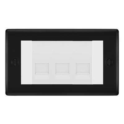 BG Nexus Matt Black 3 Gang Master Telephone Socket – White Insert
