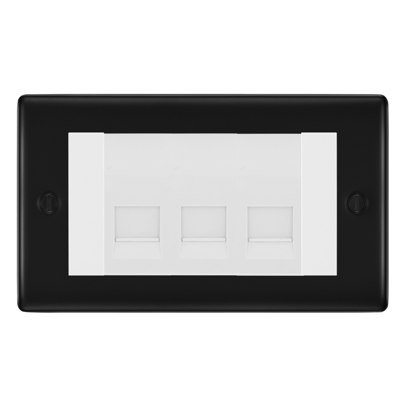 BG Nexus Matt Black 3 Gang Master Telephone Socket – White Insert