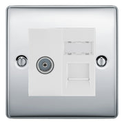 BG Nexus Polished Chrome TV Aerial & RJ45 CAT6 Data Socket - White Insert