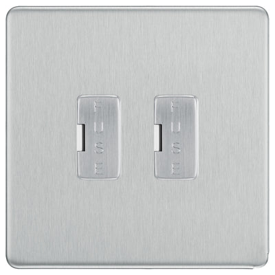BG Screwless Brushed Steel 2 Gang Unswitched Fused Spur 13 Amp Connection Unit