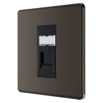 BG Screwless Black Nickel RJ45 Single Data Outlet Socket FBNRJ451 with 25mm Steel Back Box