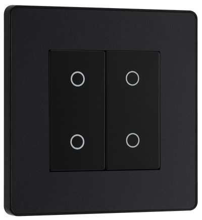 BG PCDMBTDS2B Matt Black Evolve 2 Gang 200W Trailing Edge Secondary Touch Dimmer - Black Insert