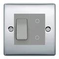 BG Polished Chrome 2 Gang Custom Switch 1x 2 Way Switch 1x Secondary Touch Dimmer Grey Inserts