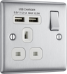 BG NBS21U2W Nexus Metal Brushed Steel 1 Gang 13A 2x USB-A 2.1A Switched Socket - White Insert by British General (BG-NBS21U2W-Shopify-SA_1)