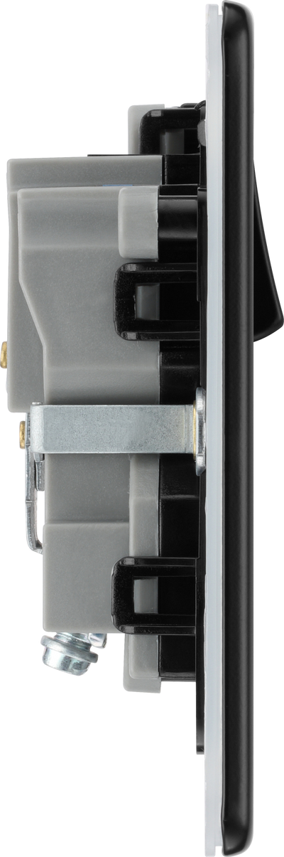 BG Nexus Flatplate Screwless Matt Black Single Socket FFB21B Black Insert 13 Amp