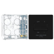 BG Screwless Matt Black 1 Gang 10A 3 Pole Fan Isolator Switch FFB15 with 35mm Steel Back Box by British General