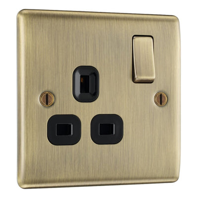 BG Nexus Antique Brass 13A Single Switched Socket NAB21B with 25mm Steel Back Box