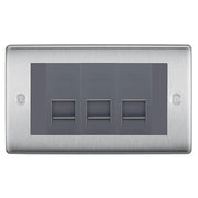 BG Nexus Brushed Steel 3 Gang IDC Secondary Telephone Socket - Grey Insert by British General (BG-NBSBTS3G)