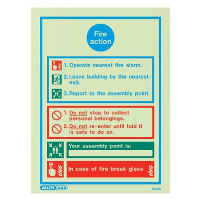 Extinguishers & Equipment: Fire Action Sign - Fire Safety Signs from Jalite Fire Action Sign - 1 by Jalite signs (Safelincs-JS5414D)