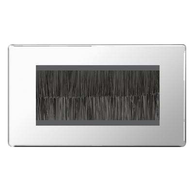 BG Screwless Polished Chrome Double 4 Gang Brush Cable Wall Plate TV Black by British General (BG-FPCEMR4+EMFO-1)