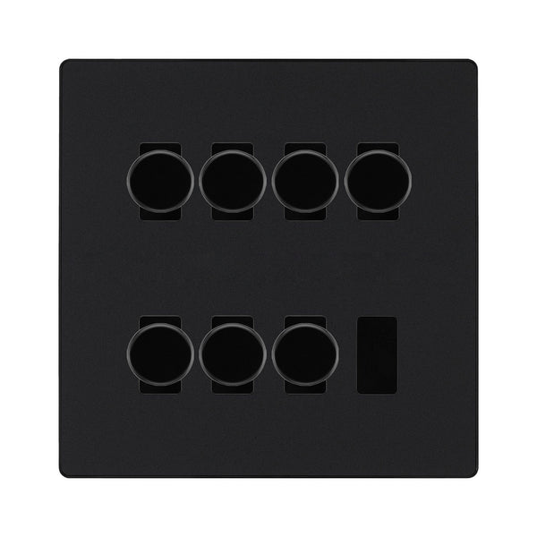 BG Evolve Matt Black 7 Gang Trailing Edge LED Dimmer Light Switch 2 Way Custom Switch