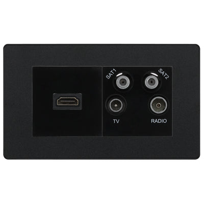 BG Evolve Matt Black 4G Faceplate with HDMI + TV/FM/SAT Module - Black Insert