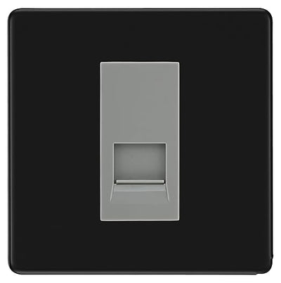 BG Screwless Matt Black Single RJ11 Telephone Socket FFBRJ111 - Grey Insert by British General (BG-FFBRJ111G)