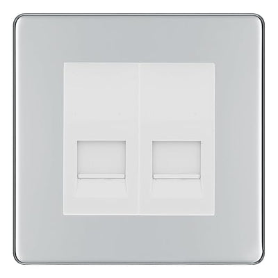 BG Screwless Polished Chrome Double IDC Secondary Telephone Socket - White Insert