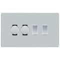 BG Polished Chrome Screwless Flat Plate 4 Gang Light Switch 2x Trailing Edge LED Dimmer 2x 2 Way Custom Switch