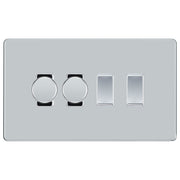 BG Polished Chrome Screwless Flat Plate 4 Gang Light Switch 2x Trailing Edge LED Dimmer 2x 2 Way Custom Switch by British General (SCREWLESS-PC-4G-CUSTOM-2x-DIMMER-2x-2Way)
