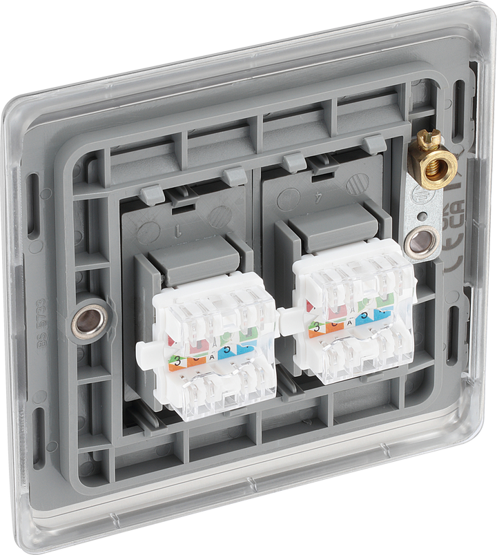 NBSRJ452 Back - This RJ45 ethernet socket from British General uses an IDC terminal connection and is ideal for home and office providing two networking outlets with ID windows for identification.