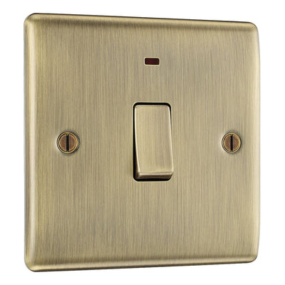BG Nexus Antique Brass 1 Gang 20A 2 Pole Neon Switch NAB31 with 35mm Steel Back Box