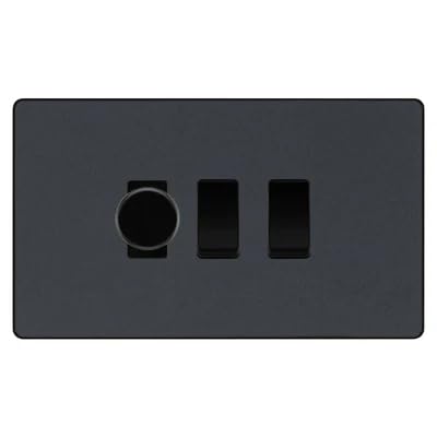 BG Evolve Matt Grey 3 Gang Light Switch Grid – 1x Trailing-Edge LED Dimmer, 1x Intermediate, 1x 2-Way Switch by British General (BG-Evolve-MG-3G-1x-Dimmer-1x-INT-1x-2Way)