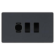 BG Evolve Matt Grey 3 Gang Light Switch Grid – 1x Trailing-Edge LED Dimmer, 1x Intermediate, 1x 2-Way Switch by British General (BG-Evolve-MG-3G-1x-Dimmer-1x-INT-1x-2Way)