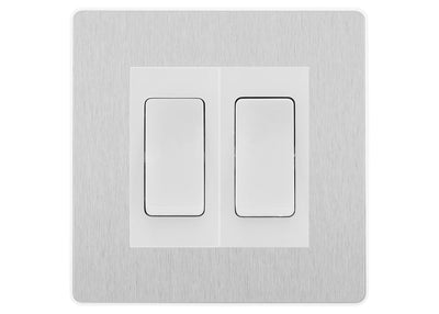 BG Evolve Brushed Steel 2 Gang Intermediate Light Switch Custom Grid – White Insert by British General (BG-EVOLVE-BS-2G-COMBO-2x-INT-WH)