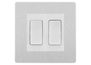 BG Evolve Brushed Steel 2 Gang Intermediate Light Switch Custom Grid – White Insert by British General (BG-EVOLVE-BS-2G-COMBO-2x-INT-WH)