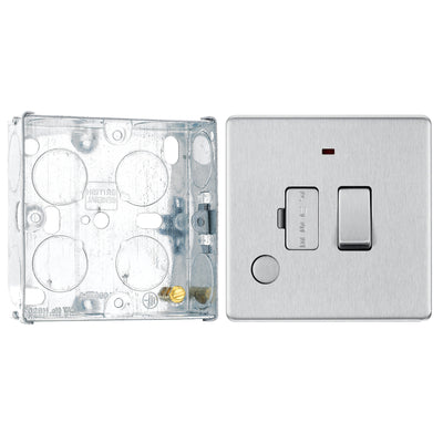 BG Screwless Brushed Steel 13A Switched Spur + Neon + Flex Outlet FBS53 with 25mm Steel Back Box by British General (BG-FBS53+HGS02)