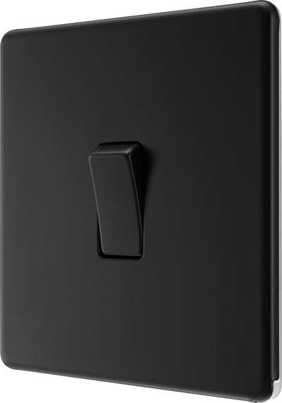 BG Nexus Flatplate Screwless Matt Black Single Light Switch FFB12 20 Amp by British General (BG-FFB12-1)