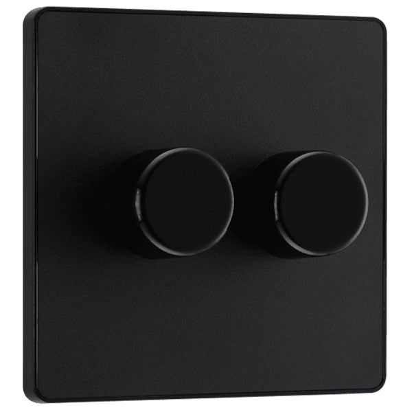 BG Evolve PCDMB82B Matt Black 2 Gang 200W Edge Switch-Black Insert