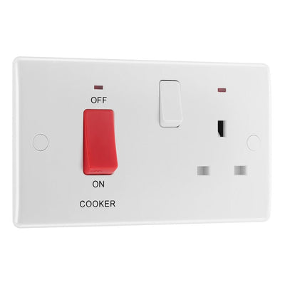 BG Nexus 45A DP Cooker Control Unit Socket Neon with 50mm Surface Pattress Box