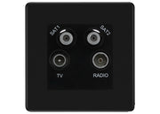 BG Screwless Matt Black TV/FM/2x SAT Quadplex Socket – Black Insert by British General (BG-FFBTVFMSAT2B)
