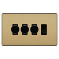 BG Evolve Satin Brass 4 Gang Light Switch 3x Trailing Edge LED Dimmer 1x 2 Way Custom Switch